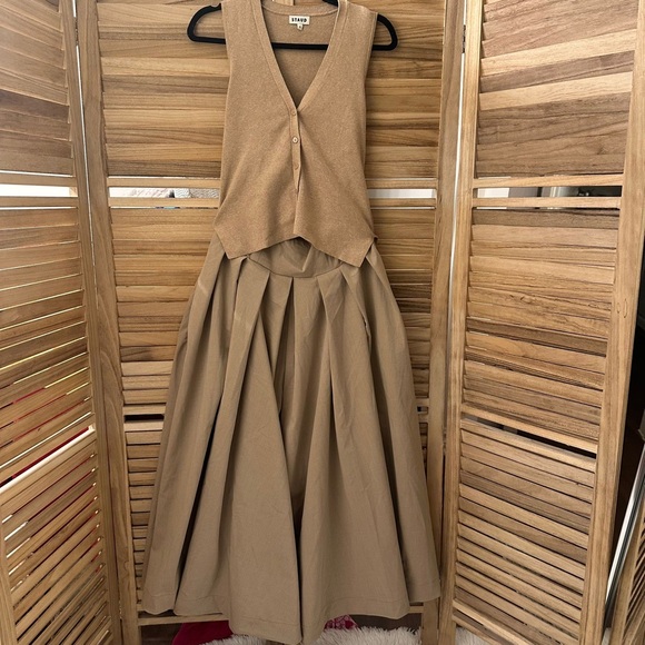 STAUD Madeline layered cotton and cashmere-blend pleated crepe midi dress size S - Picture 4 of 11